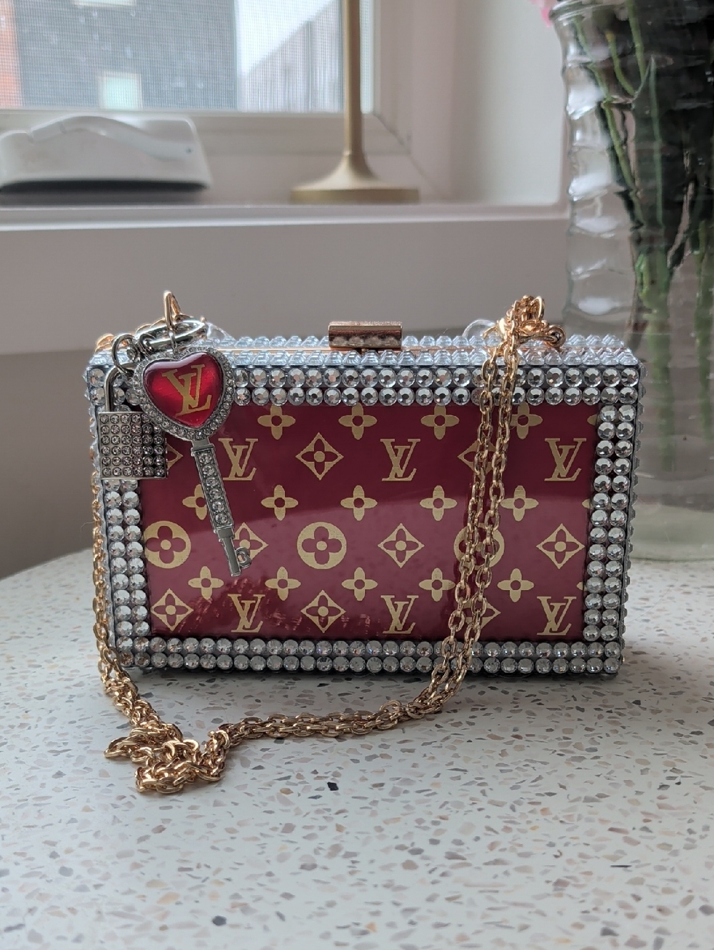 Monogram Crystal-Trim Box Clutch with Clear Chain - Picture 1 of 14